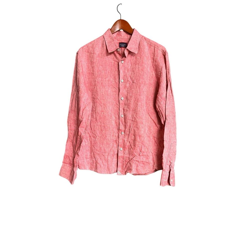 UNTUCKit Shirt Mens Medium Red Long Sleeve Button Up 100% Linen Casual Dress